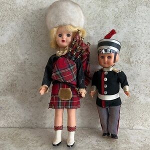 Vintage Celluloid Blinking Eyes Dolls Bagpipe Girl Band Player